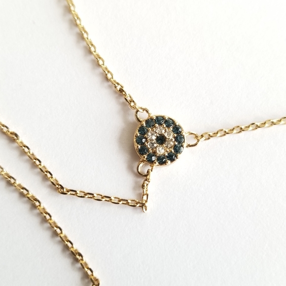 Evil eye hamsa hand Y necklace gold tone fine chain adjustable dainty - Picture 6 of 15
